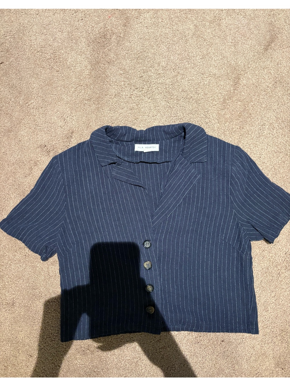 Pacsun Navy and White Pinstripe Button Front Top size small